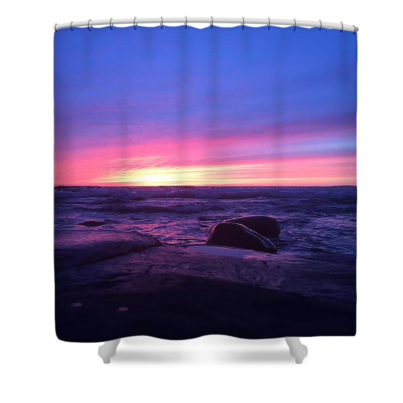 Lake Superior At Dusk Shower Curtain featuring the photograph Forever by Paula Brown