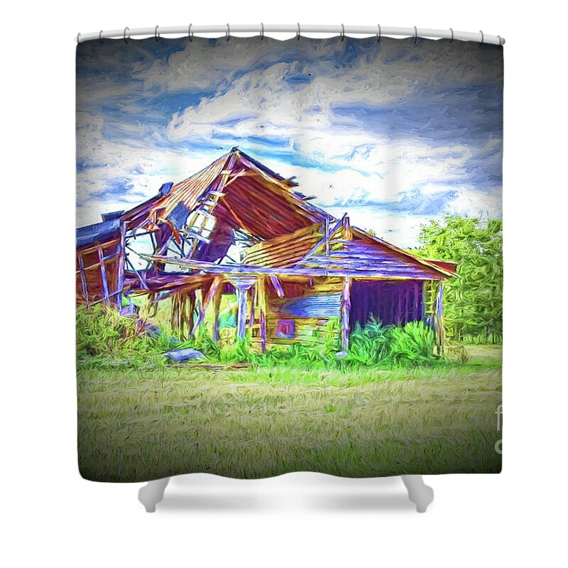 Landscapes Shower Curtain featuring the mixed media Forgotten by DB Hayes