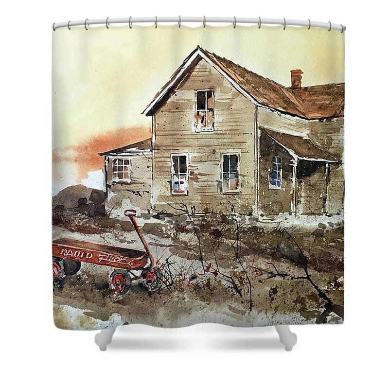 A Deserted Shower Curtain featuring the painting Forgotten by Monte Toon