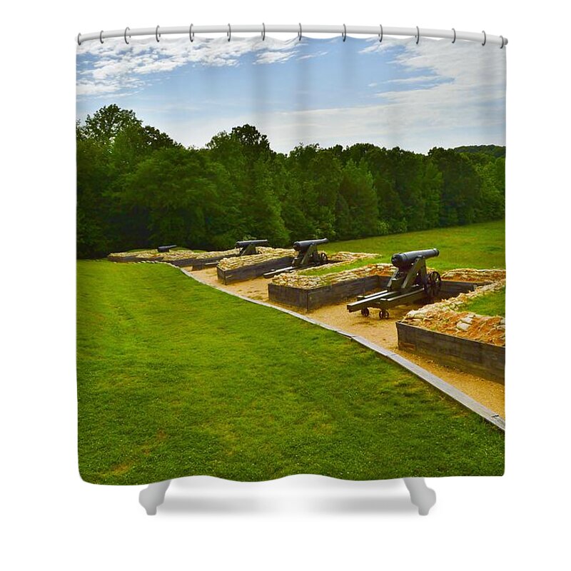 Fort Defiance Shower Curtain featuring the photograph Fort Defiance Civil War Cannons by Stacie Siemsen
