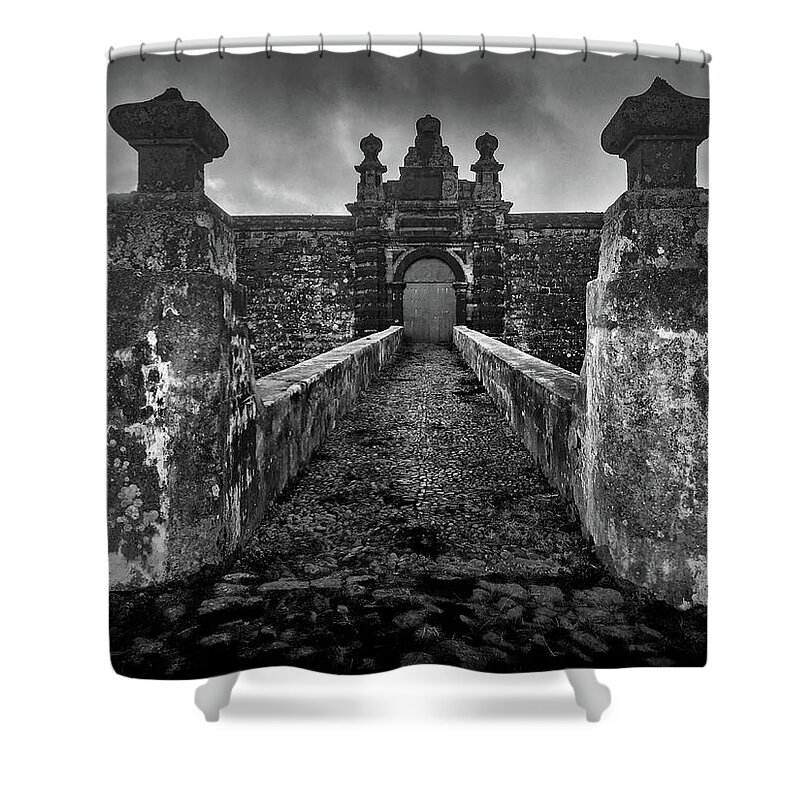 Kelly Hazel Shower Curtain featuring the photograph Fortress of Sao Joao Baptista, Monte Brasil, Terceira by Kelly Hazel