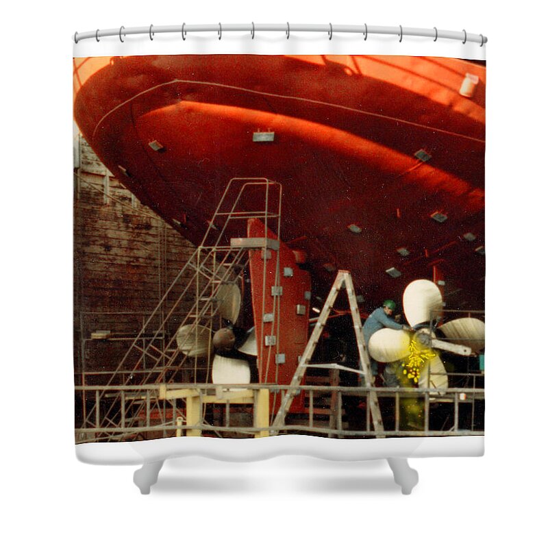 Marine Industrial Photography Shower Curtain featuring the photograph Foss Tug prop changing by Jack Pumphrey