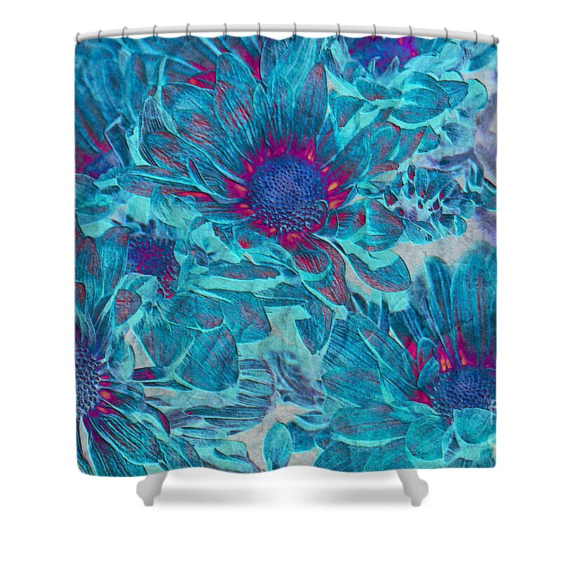 Daisies Shower Curtain featuring the digital art Foulee de petales - a01t by Variance Collections