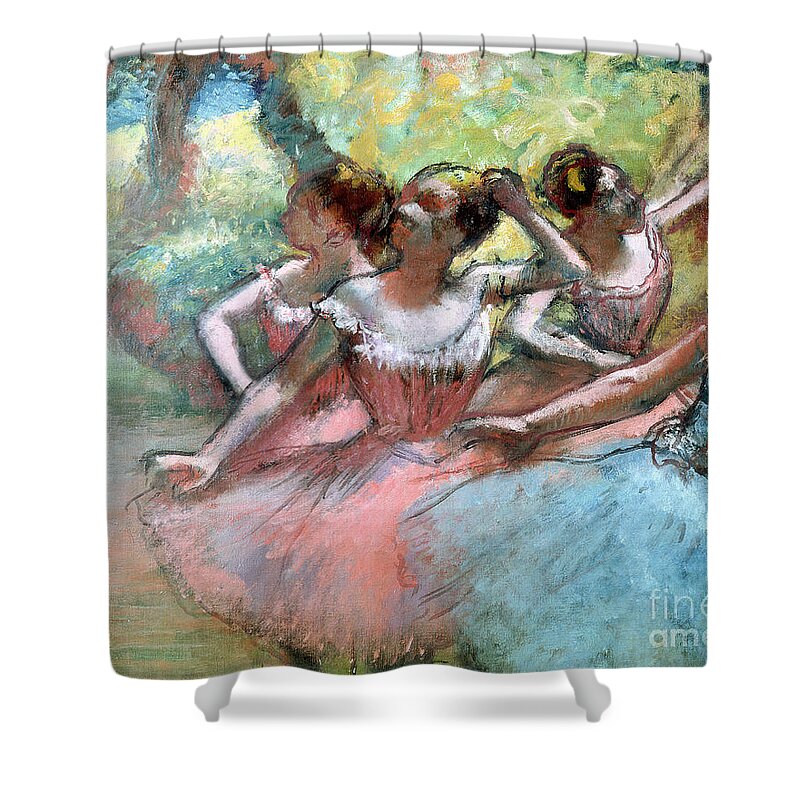 4 Shower Curtain featuring the pastel Four ballerinas on the stage by Edgar Degas
