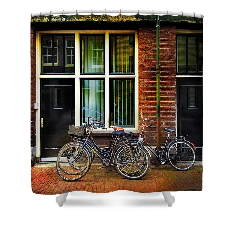 Bicycle Shower Curtain featuring the photograph Four Bicycles In the Den Anspeker by Craig J Satterlee