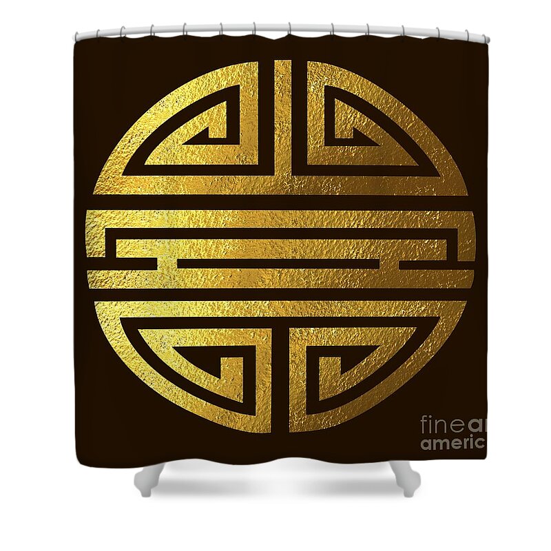  Chinese Shower Curtain featuring the digital art Four blessings symbol gold by Heidi De Leeuw