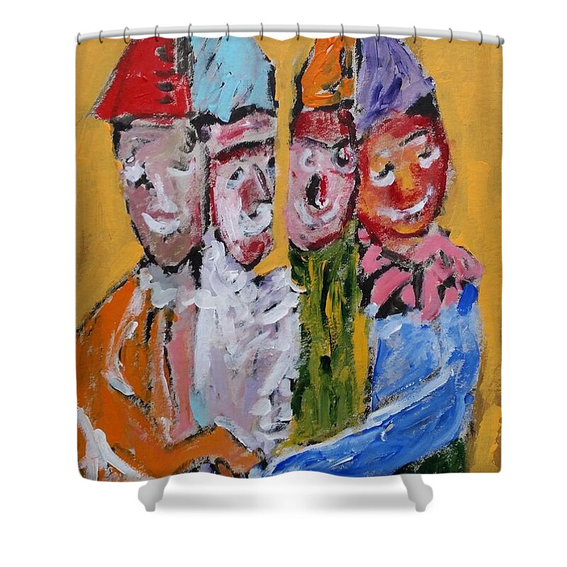 Politician Shower Curtain featuring the painting Four clowns Do we need a stability pact Satiric Paintings III by Bachmors Artist