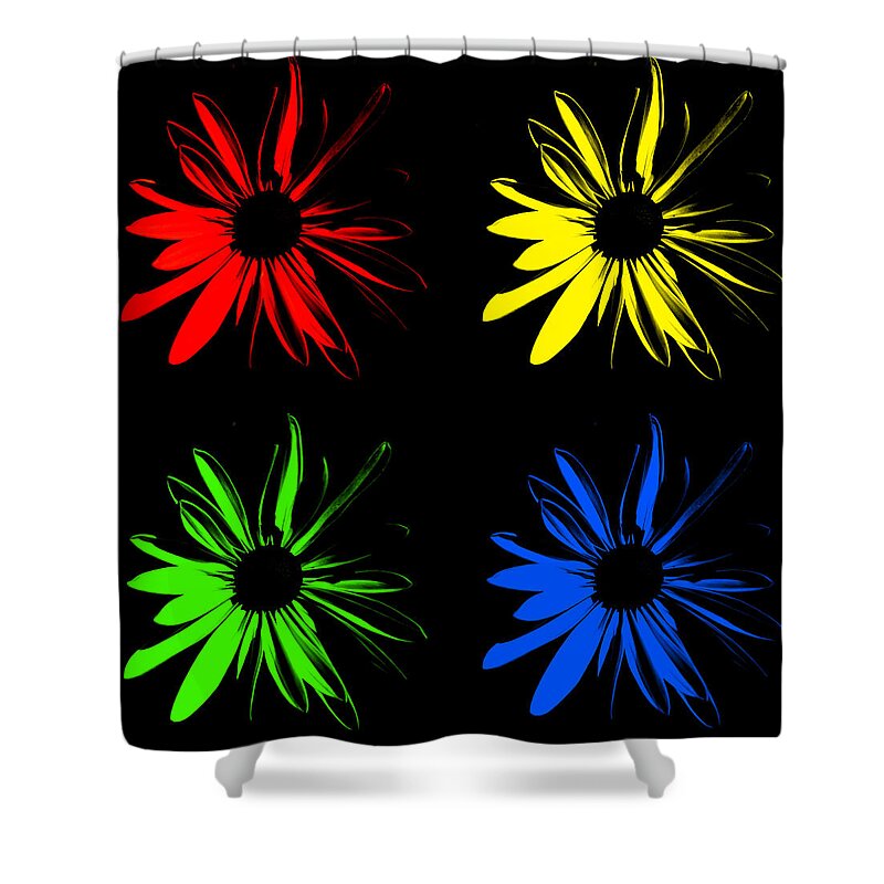 Red Shower Curtain featuring the photograph Four Flowers by Maggy Marsh