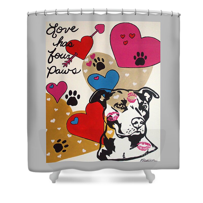 Pitbull Shower Curtain featuring the painting Four Pitty Paws by Melissa Jacobsen