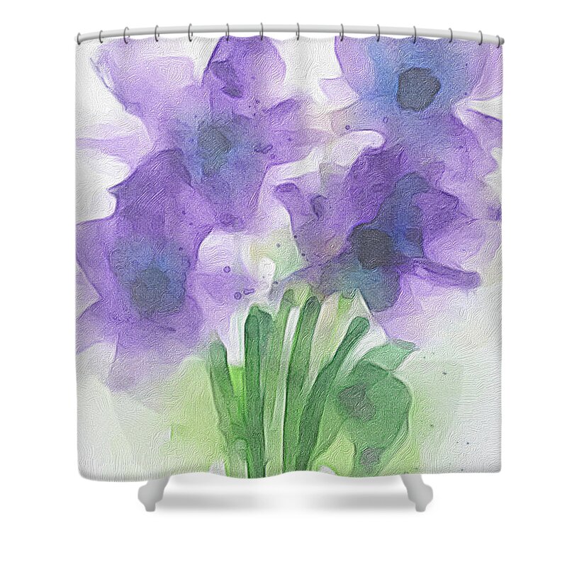 Purple Flowers Shower Curtain featuring the painting Four Purple Flowers by Britta Zehm