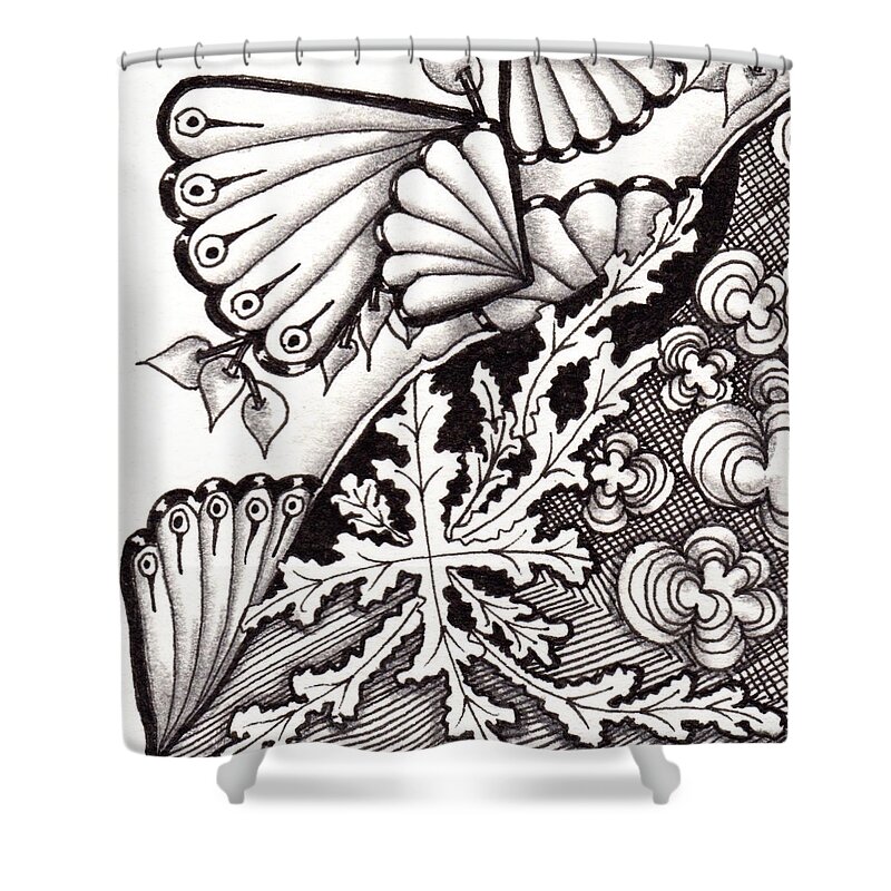 Zentangle Shower Curtain featuring the drawing Four Seasons by Jan Steinle