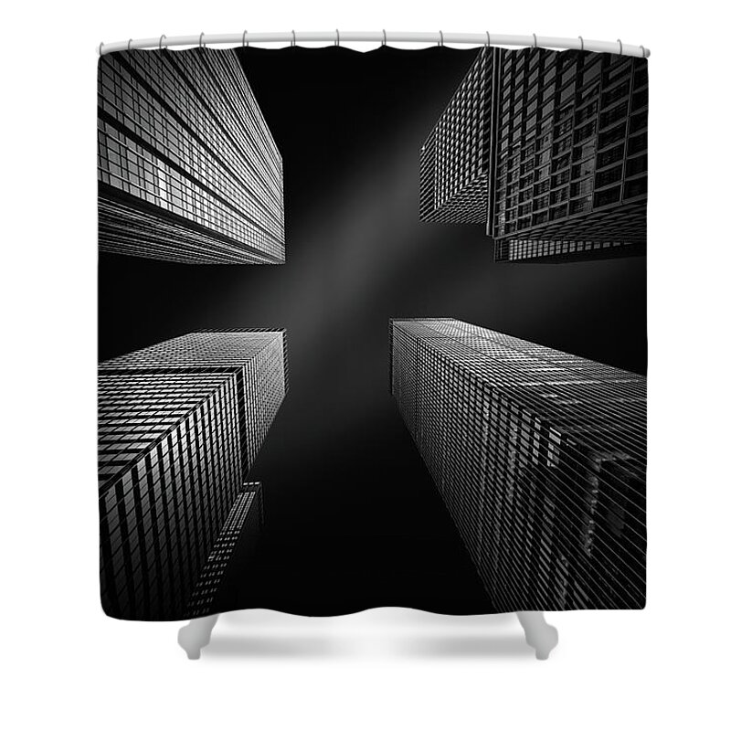 Abstract Shower Curtain featuring the photograph Four towers by Mihai Andritoiu