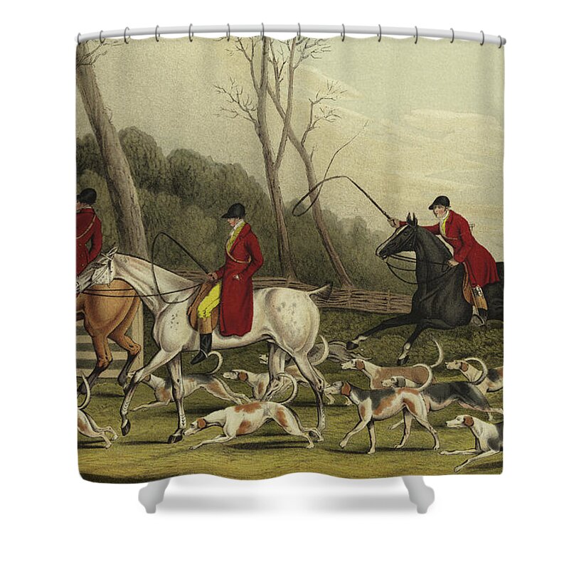 Fox Hunting Going Into Cover Shower Curtain featuring the painting Fox Hunting going into Cover by Henry Thomas Alken