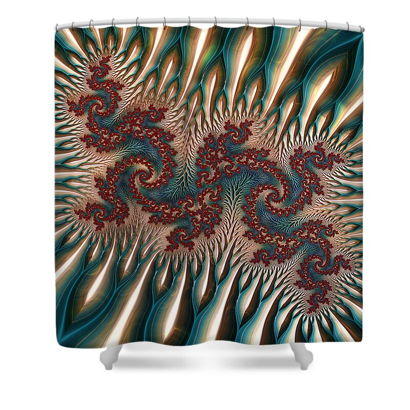 Abstract Shower Curtain featuring the digital art Fractal Landscape V by Manny Lorenzo