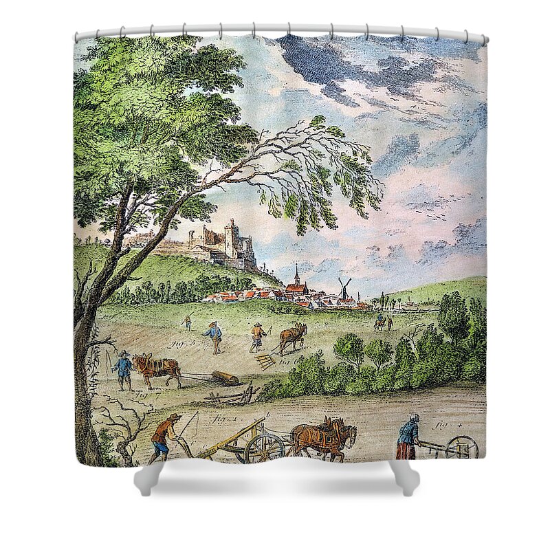1763 Shower Curtain featuring the photograph France: Ploughing, 1763 by Granger