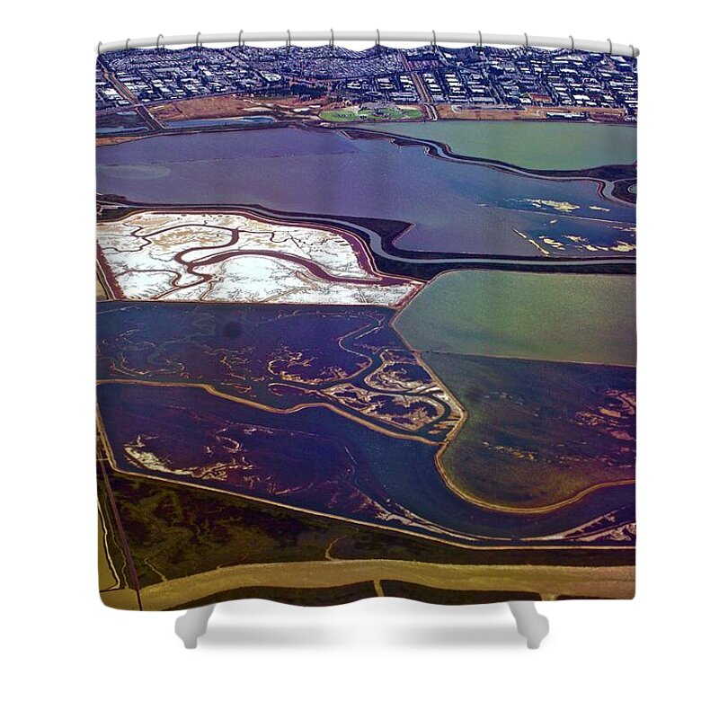 Aerial Shower Curtain featuring the photograph Francisco Salt Flats Aerial Impressionss by Blair Seitz