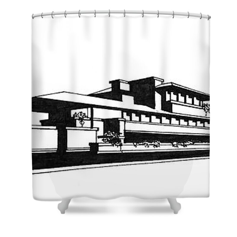 Frank Shower Curtain featuring the drawing Frank Lloyd Wright's Robie House by Frank SantAgata