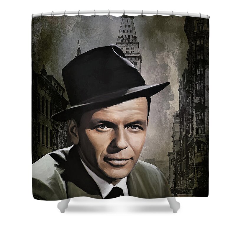 Frank Shower Curtain featuring the painting Frank Sinatra by Andrzej Szczerski