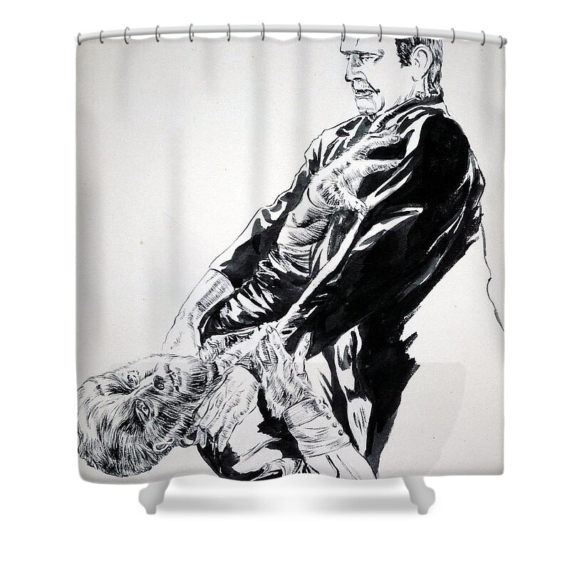 Frankenstein Shower Curtain featuring the painting Frankenstein vs. the Wolfman by Bryan Bustard