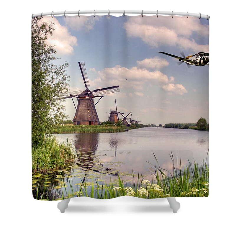 P-51 Shower Curtain featuring the digital art Frankie Over The Mills by Airpower Art