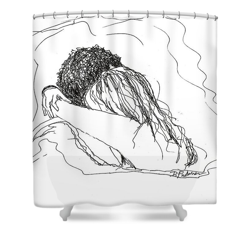 Couple Shower Curtain featuring the drawing Free Hugs BW by Denise F Fulmer
