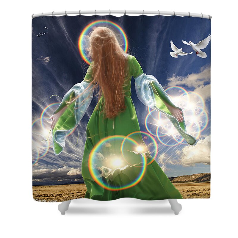 Rainbow Shower Curtain featuring the digital art Free Spirit by Amber Barth