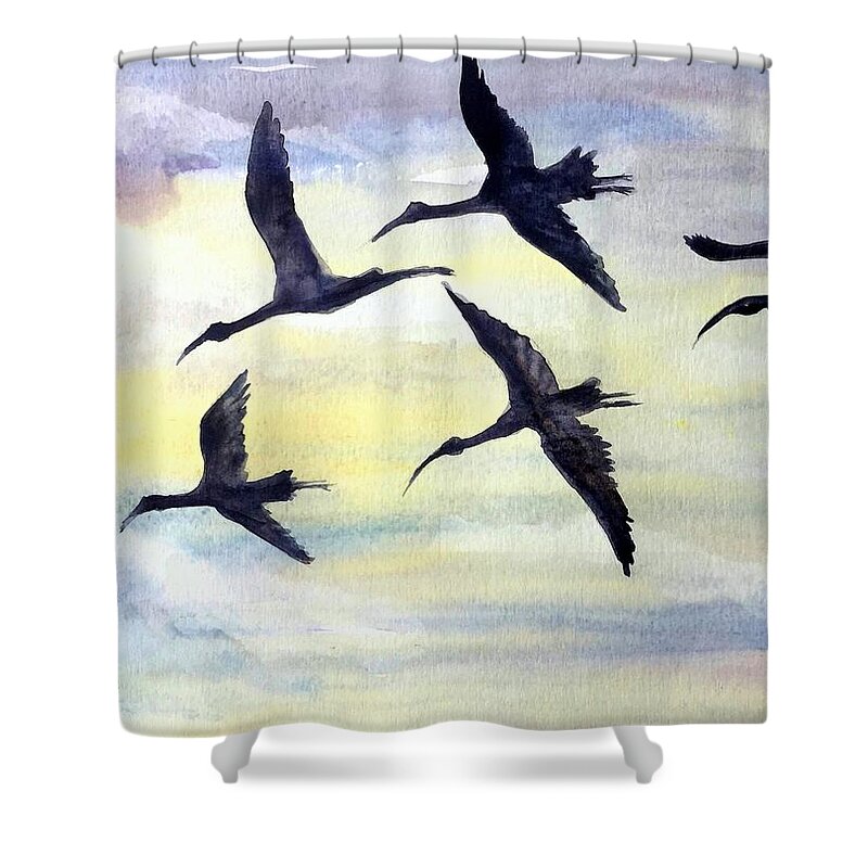 Birds Shower Curtain featuring the painting Freedom2 by Katerina Kovatcheva