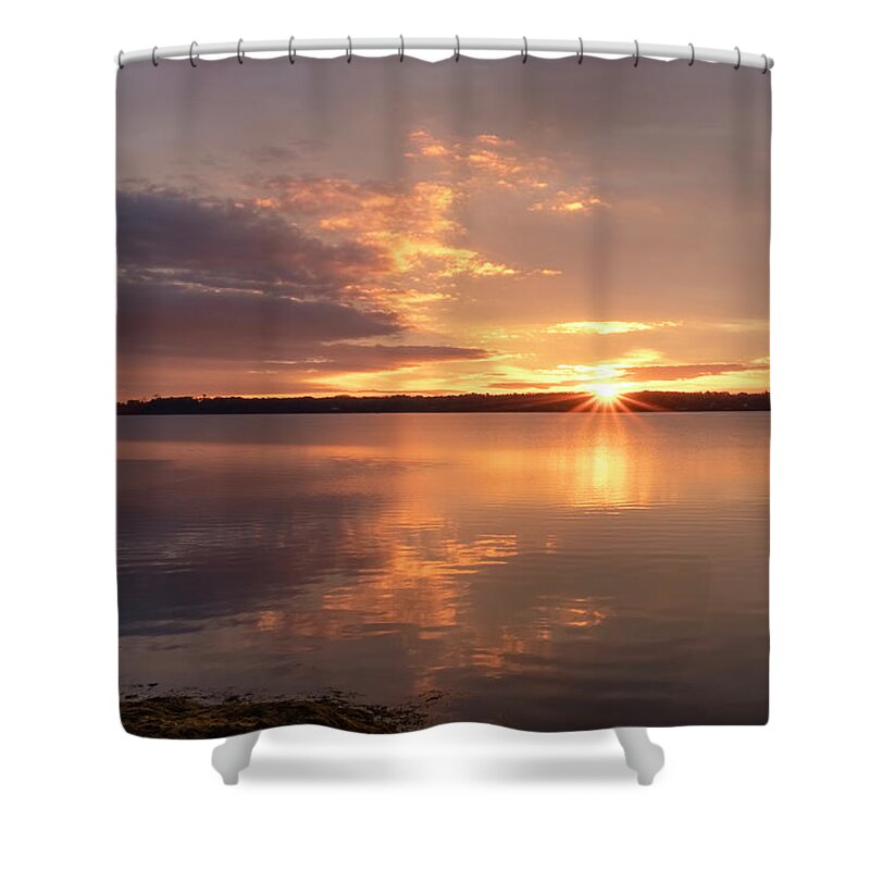 Maine Lobster Boats Shower Curtain featuring the photograph Freeport Sunrise by Tom Singleton