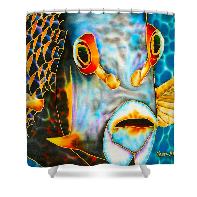 Fish Art Shower Curtain featuring the painting French Angelfish Face by Daniel Jean-Baptiste
