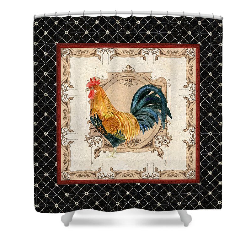 Etched Shower Curtain featuring the painting French Country Roosters Quartet 4 by Audrey Jeanne Roberts