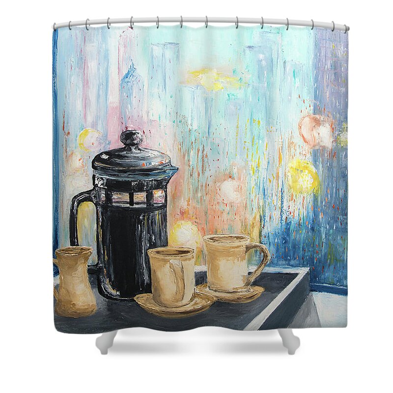 French Press Shower Curtain featuring the painting French Press by Ken Wood