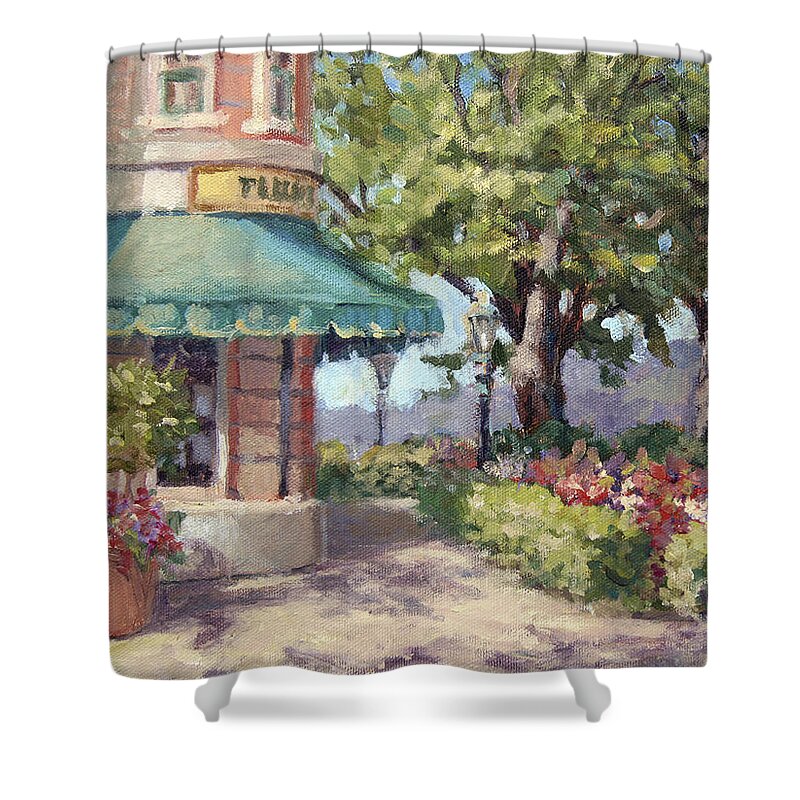 Epcot Shower Curtain featuring the painting French Stroll by L Diane Johnson