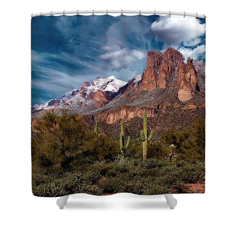 Arizona Shower Curtain featuring the photograph Fresh Superstition Morning by Hans Brakob