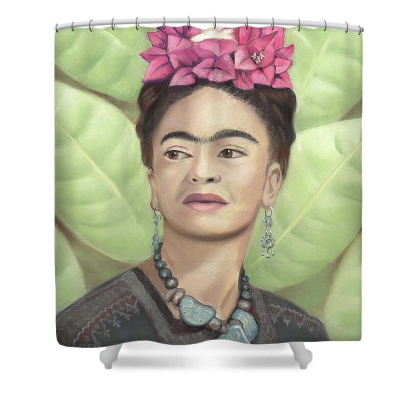 Frida Kahlo Shower Curtain featuring the pastel Frida Kahlo by Linda Ruiz-Lozito