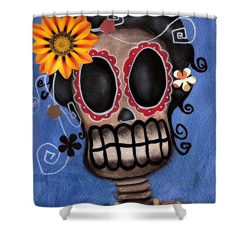 Day Of The Dead Shower Curtain featuring the painting Frida Muerta by Abril Andrade