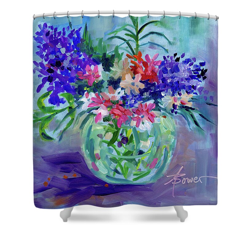 Flowers Shower Curtain featuring the painting Friendly Bunch by Adele Bower