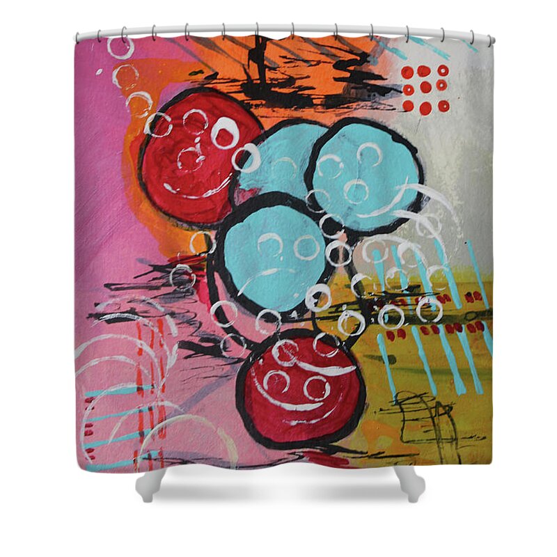 Orange Shower Curtain featuring the mixed media Friends by April Burton