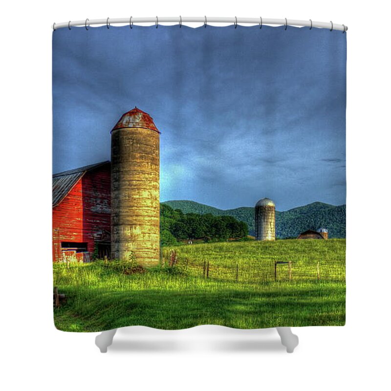 Reid Callaway Friend For Life Shower Curtain featuring the photograph Friends For Life Great Smoky Mountains Red Barn Art by Reid Callaway