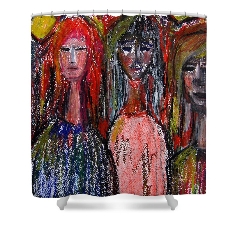 Original Art Shower Curtain featuring the pastel Friends by Katt Yanda