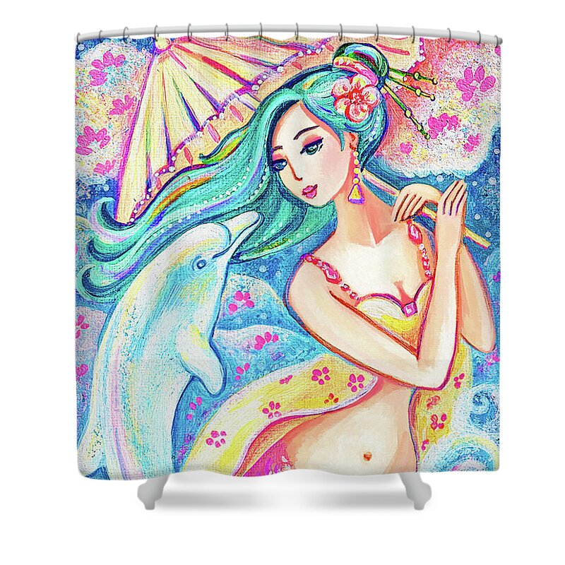 Girl And Sea Shower Curtain featuring the painting Friends of the East Sea by Eva Campbell