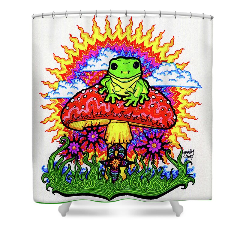 Frog Shower Curtain featuring the drawing Froggy For Mukunda by Baruska A Michalcikova