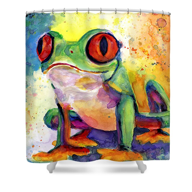 Frog Shower Curtain featuring the painting Froggy McFrogerson by Arleana Holtzmann