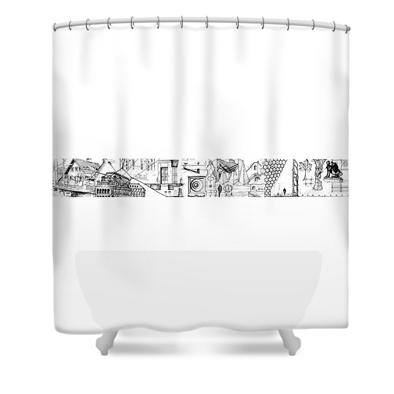 Austria Shower Curtain featuring the drawing From Austria 6.2.Hungary-1-detail-a by Charlie Szoradi