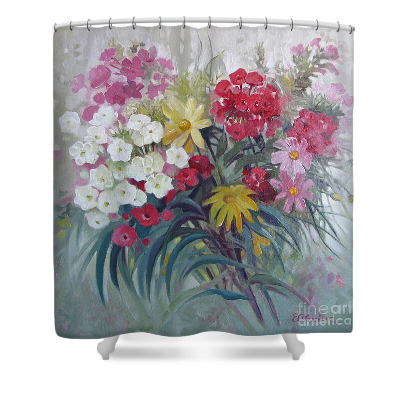 Phlox Shower Curtain featuring the painting From the Margaret garden by Elena Oleniuc