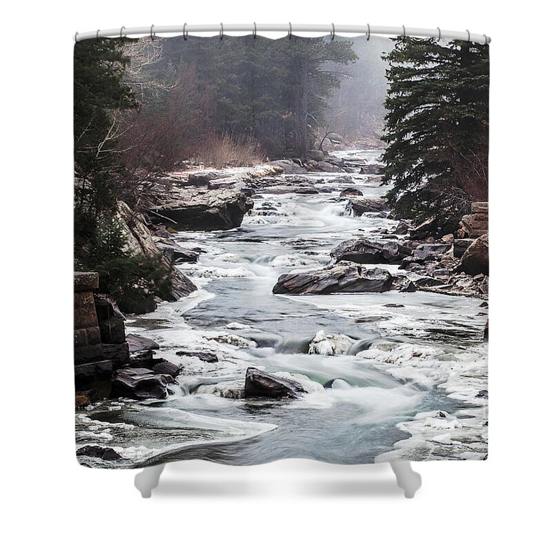 Frozen River Shower Curtain featuring the photograph From the Misty Mountains by Jim Garrison