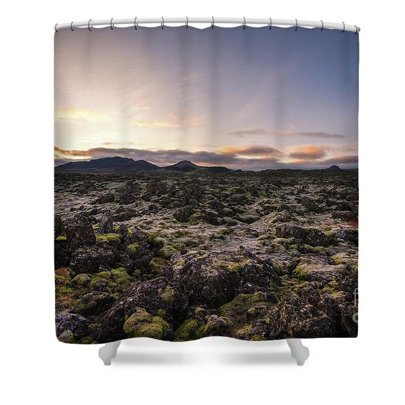 Icelands Mossy Volcanic Rock Shower Curtain featuring the photograph Frost covers the Lava Field by Michael Ver Sprill