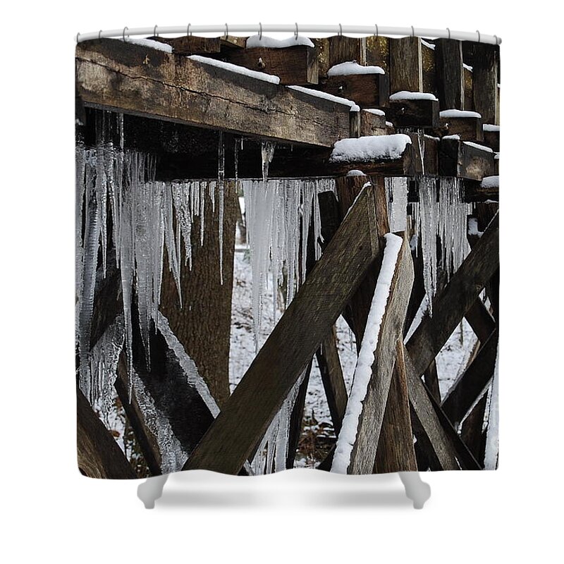 Ice Shower Curtain featuring the photograph Frozen leaks by Eric Liller