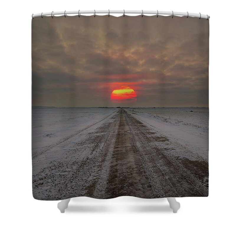 Frozen Shower Curtain featuring the photograph Frozen Road Sunset by Aaron J Groen