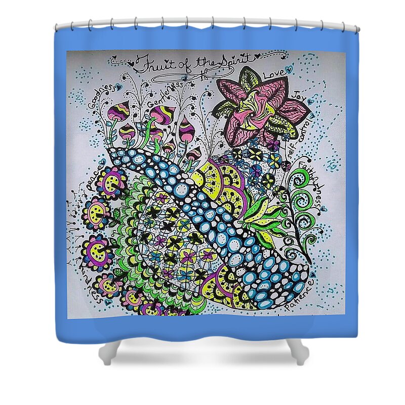 Caregiver Shower Curtain featuring the drawing Fruit of the Spirit by Carole Brecht