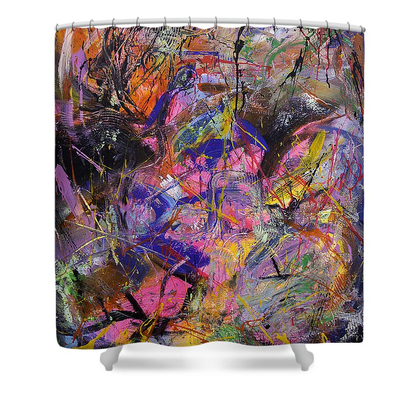 Abstract Shower Curtain featuring the painting Fruit Punch Galactica by Julius Hannah